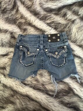 Miss Me Denim Cutoff Shorts with Rhinestone Embellished Back Pockets